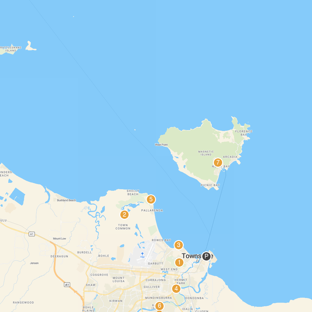 Townsville, Queensland, Australia map with numbered points of interest