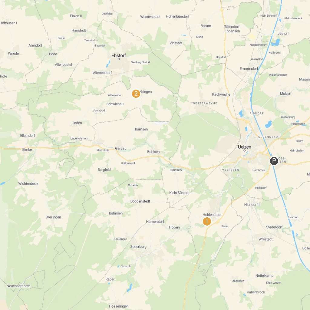 Uelzen, Lower Saxony, Germany map with numbered points of interest