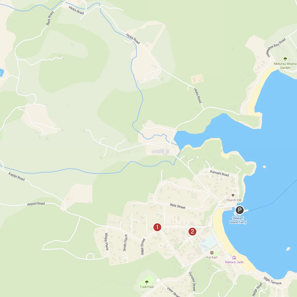 Ulva Island, Southland, New Zealand map with numbered points of interest