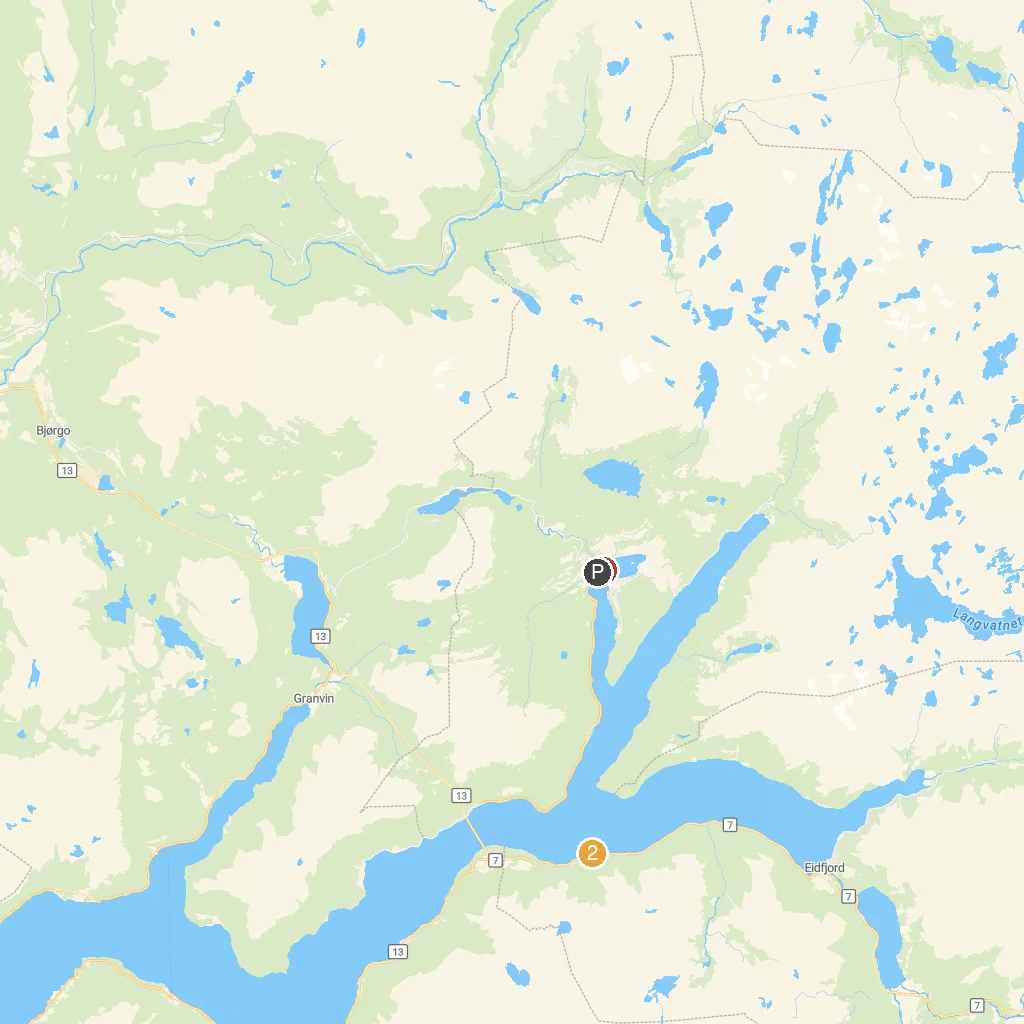 Ulvik, Vestland, Norway map with numbered points of interest
