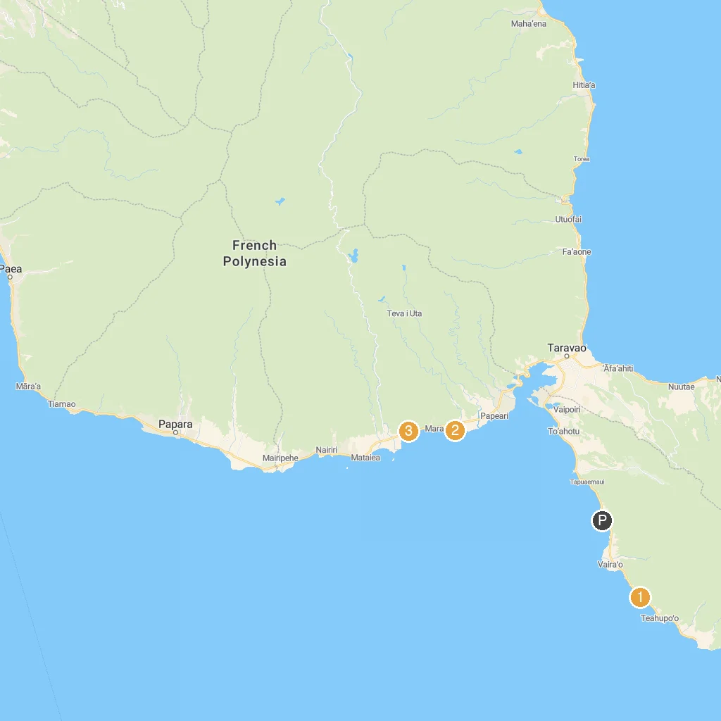 Vairao, Tahiti Iti, French Polynesia map with numbered points of interest