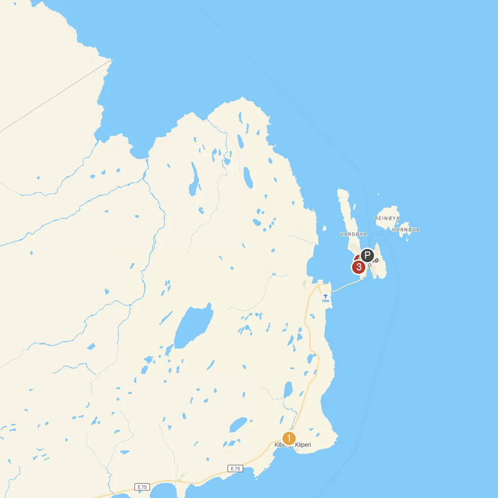 Vardø, Finnmark, Norway map with numbered points of interest