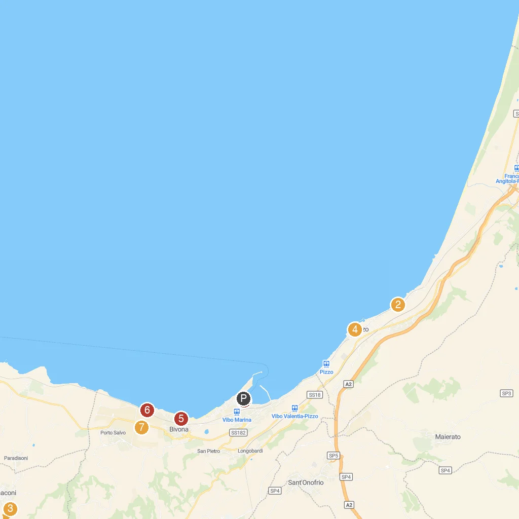 Vibo Valentia, Calabria, Italy map with numbered points of interest