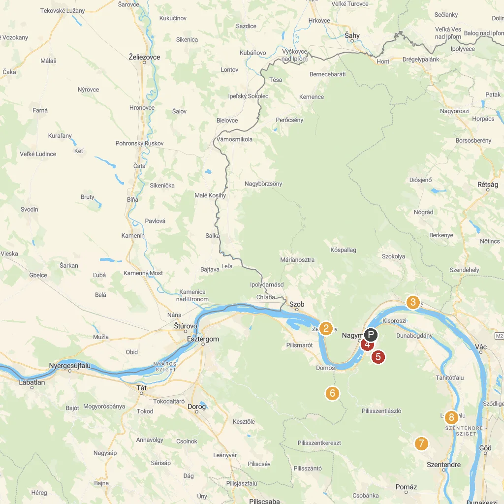 Visegrád, Pest County, Hungary map with numbered points of interest