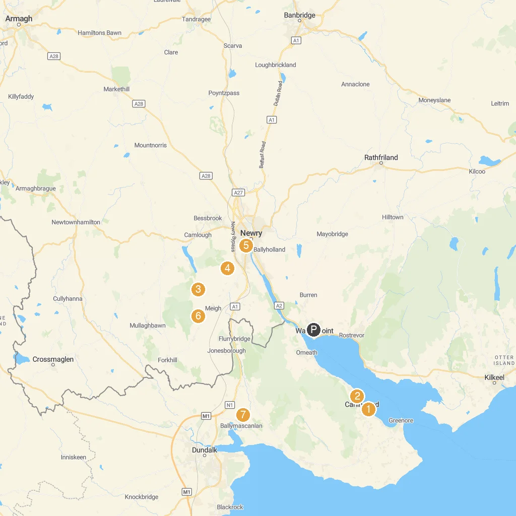 Warrenpoint, County Down, Northern Ireland map with numbered points of interest
