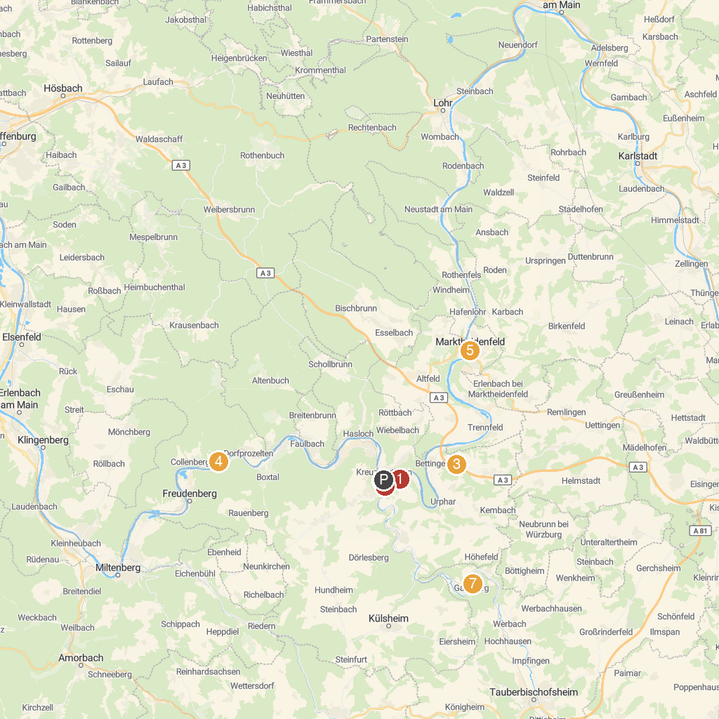 Wertheim am Main, Baden-Württemberg, Germany map with numbered points of interest