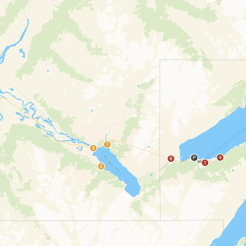 Whittier, Alaska, USA map with numbered points of interest