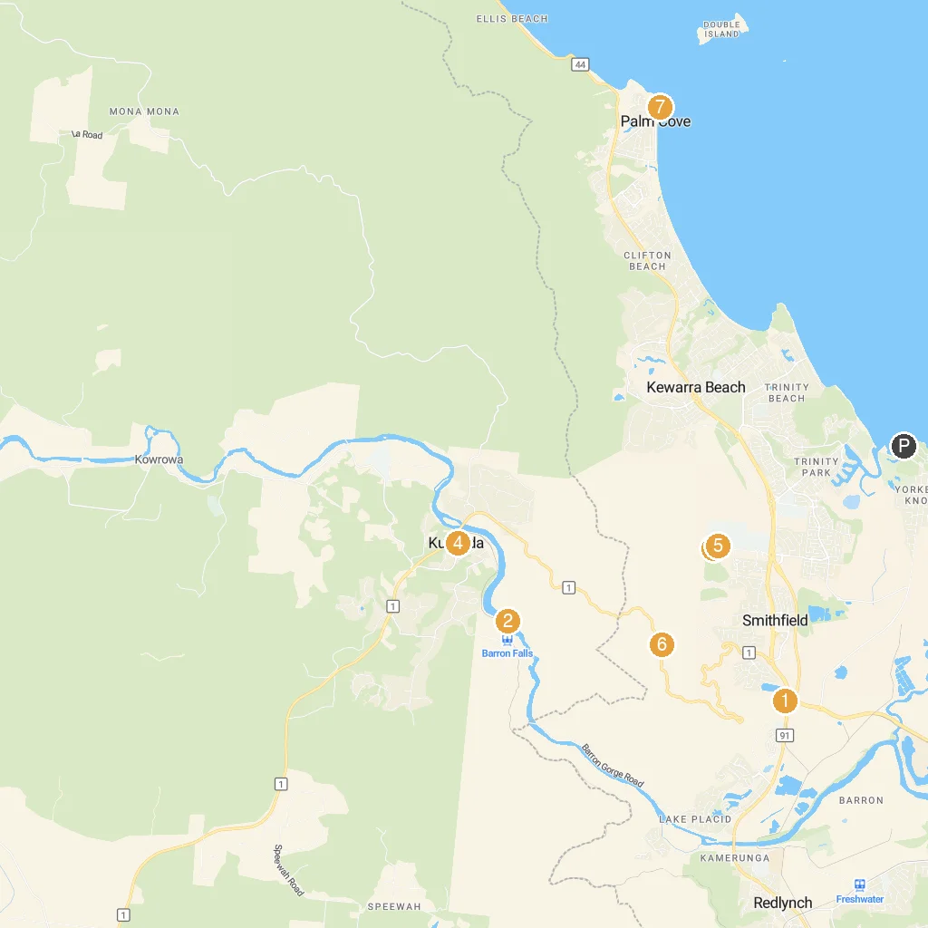 Yorkeys Knob, Queensland, Australia map with numbered points of interest