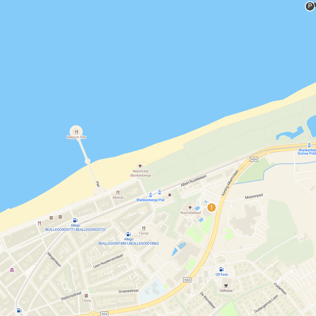Zeebrugge, Belgium map with numbered points of interest