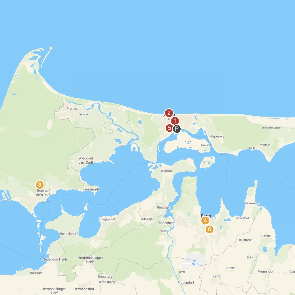 Zingst, Mecklenburg-Vorpommern, Germany map with numbered points of interest